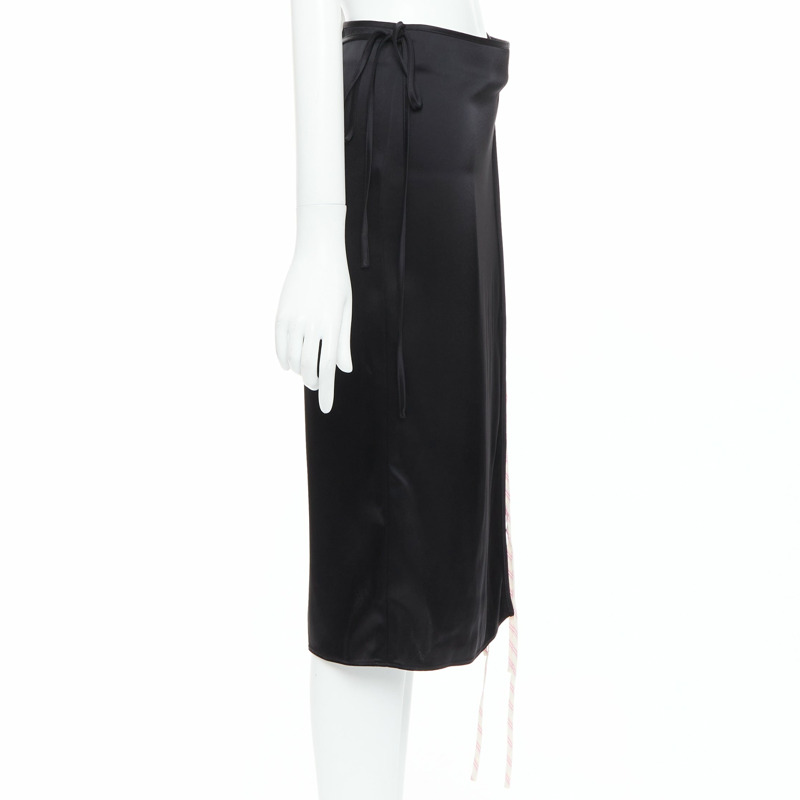 ALEXANDER WANG T black pink cream pinstripe wrap skirt US0 XS-3