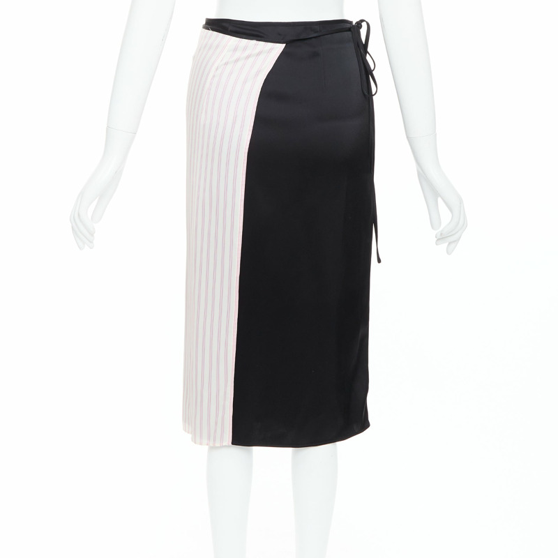 ALEXANDER WANG T black pink cream pinstripe wrap skirt US0 XS-4