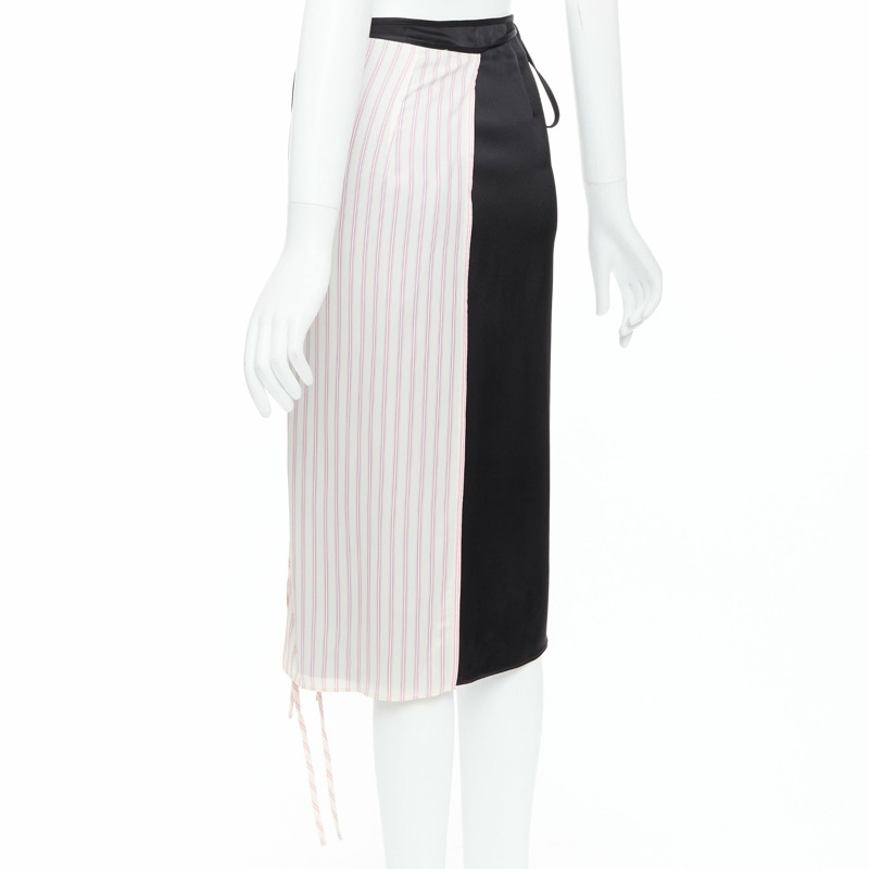 ALEXANDER WANG T black pink cream pinstripe wrap skirt US0 XS-5