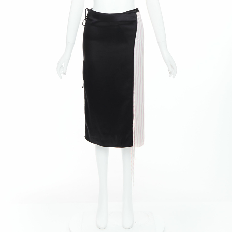 ALEXANDER WANG T black pink cream pinstripe wrap skirt US0 XS-8