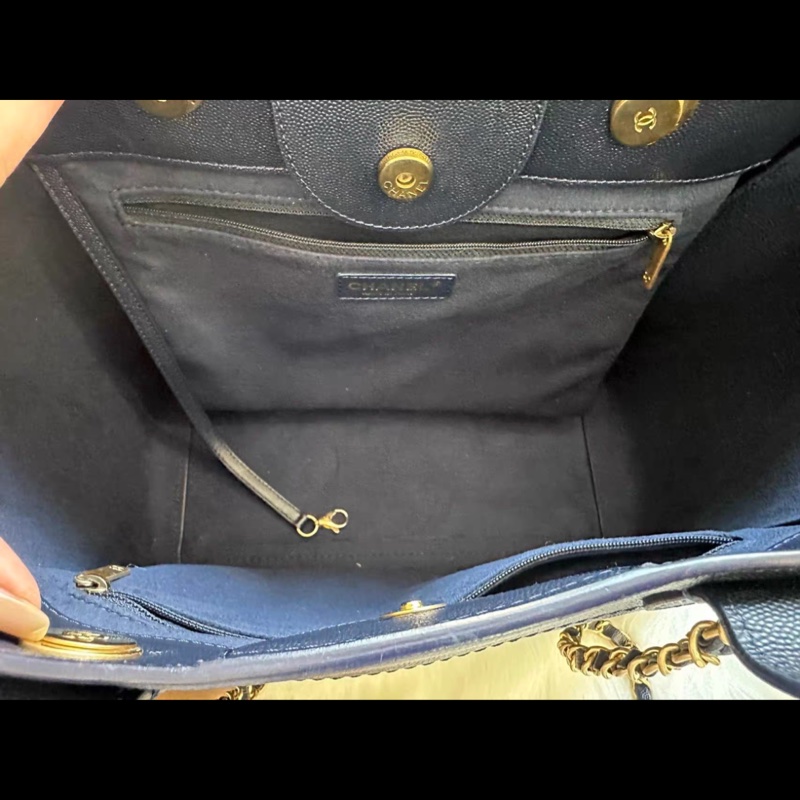 CHANEL香奈兒藍金全皮沙灘包Tote-8
