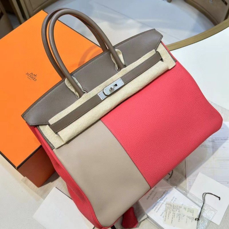 Hermes愛馬仕casaque系列birkin35 三拼色 大象灰拼斑鳩灰拼齋普爾粉搭配拉絲銀扣Q刻-1