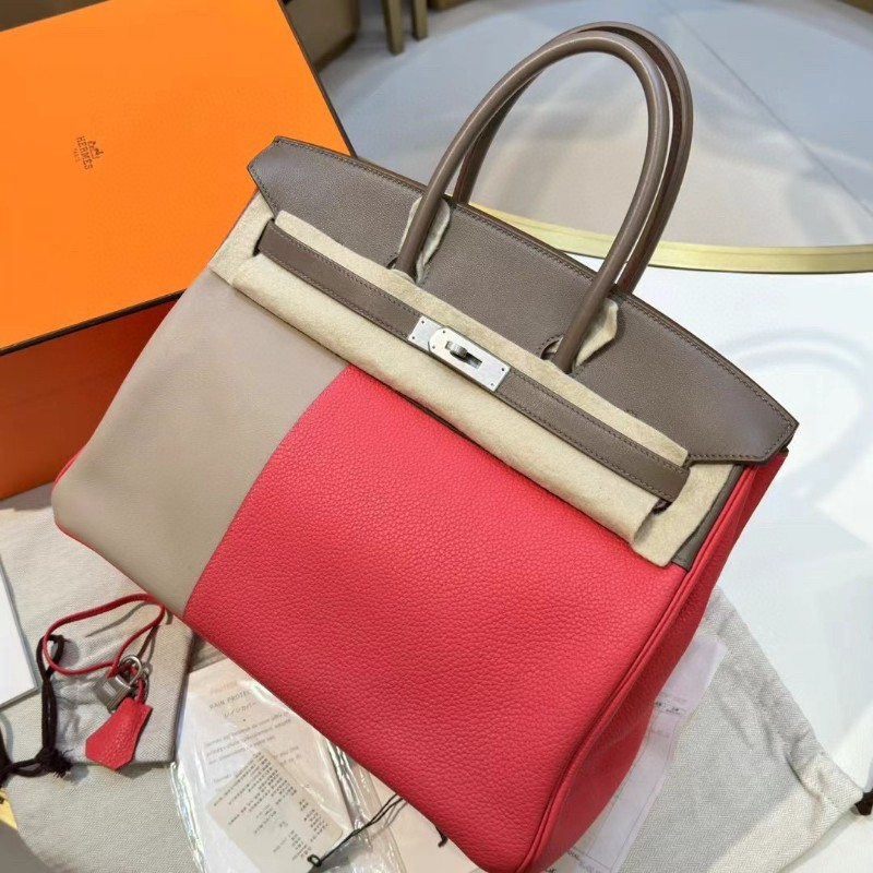 Hermes愛馬仕casaque系列birkin35 三拼色 大象灰拼斑鳩灰拼齋普爾粉搭配拉絲銀扣Q刻-2