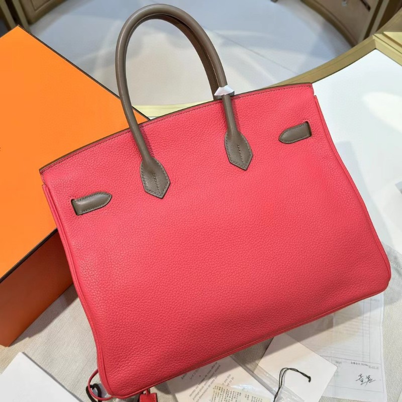 Hermes愛馬仕casaque系列birkin35 三拼色 大象灰拼斑鳩灰拼齋普爾粉搭配拉絲銀扣Q刻-3