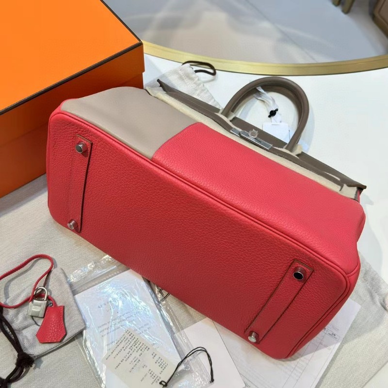 Hermes愛馬仕casaque系列birkin35 三拼色 大象灰拼斑鳩灰拼齋普爾粉搭配拉絲銀扣Q刻-5
