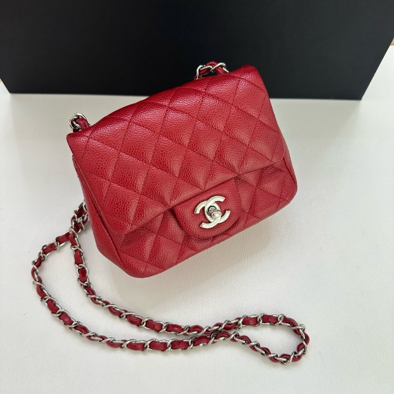Chanel香奈兒CF方胖子 珠光紅色荔枝皮 斜背包-0
