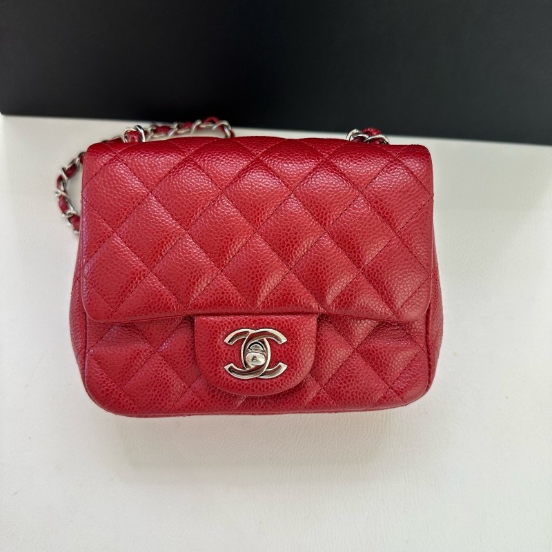 Chanel香奈兒CF方胖子 珠光紅色荔枝皮 斜背包-1