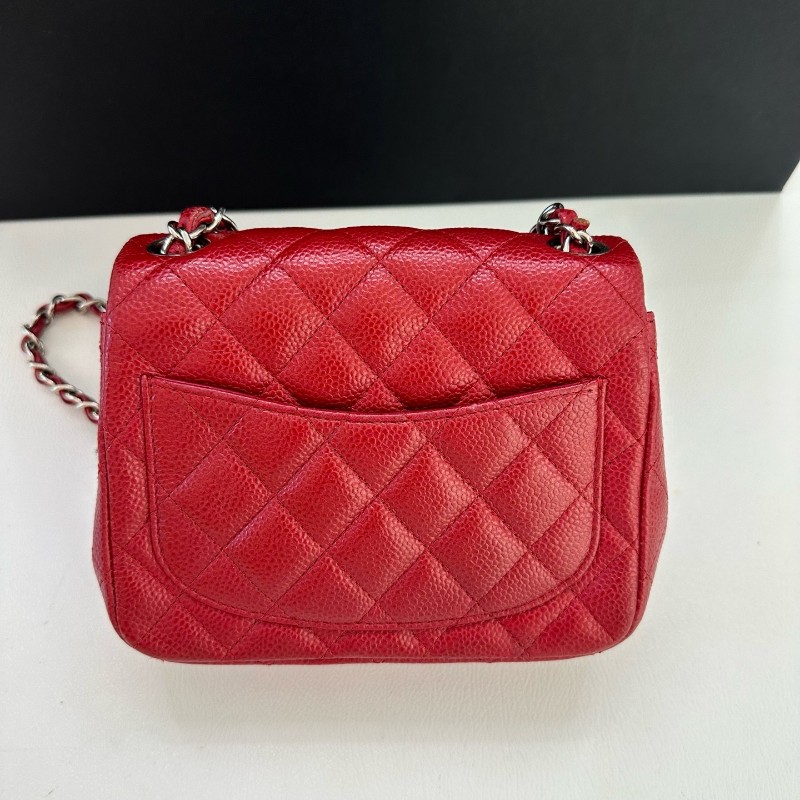 Chanel香奈兒CF方胖子 珠光紅色荔枝皮 斜背包-3