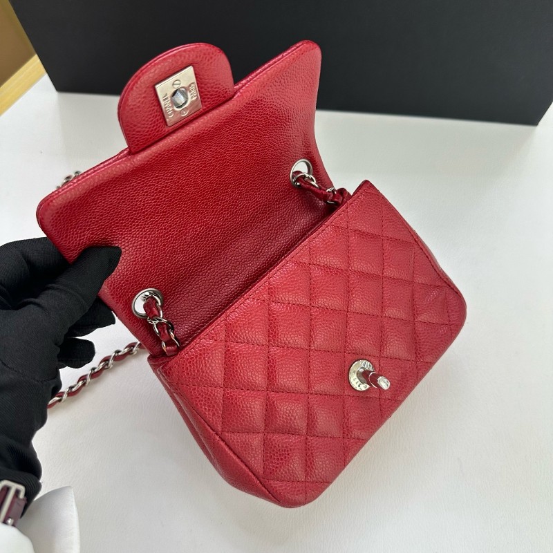 Chanel香奈兒CF方胖子 珠光紅色荔枝皮 斜背包-4