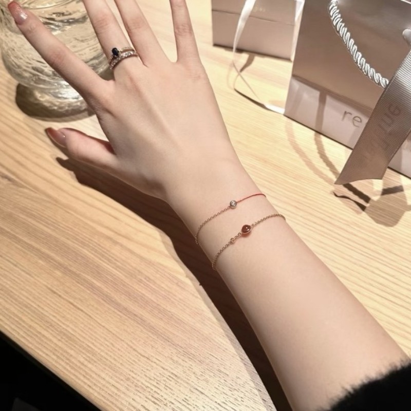 PIAGET/伯爵時來運轉系列18k玫瑰金紅玉髓單鑽手鏈-5