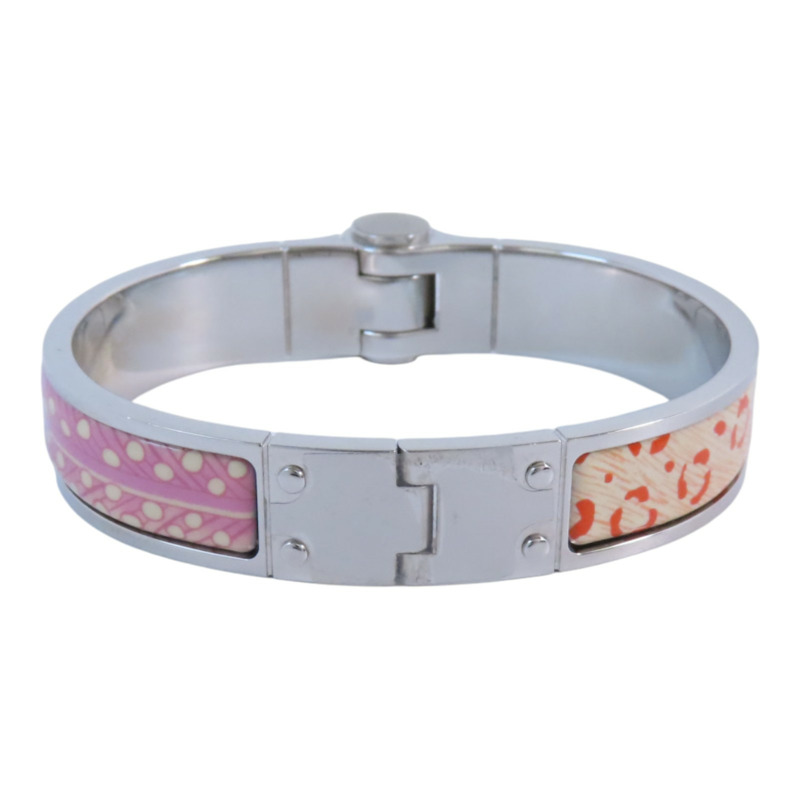 HERMES 金屬/琺瑯Hinged Bracelet銀扣手鐲-3