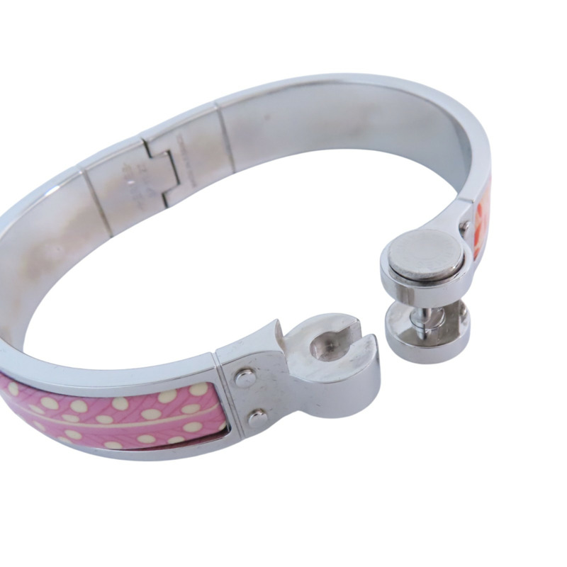 HERMES 金屬/琺瑯Hinged Bracelet銀扣手鐲-6