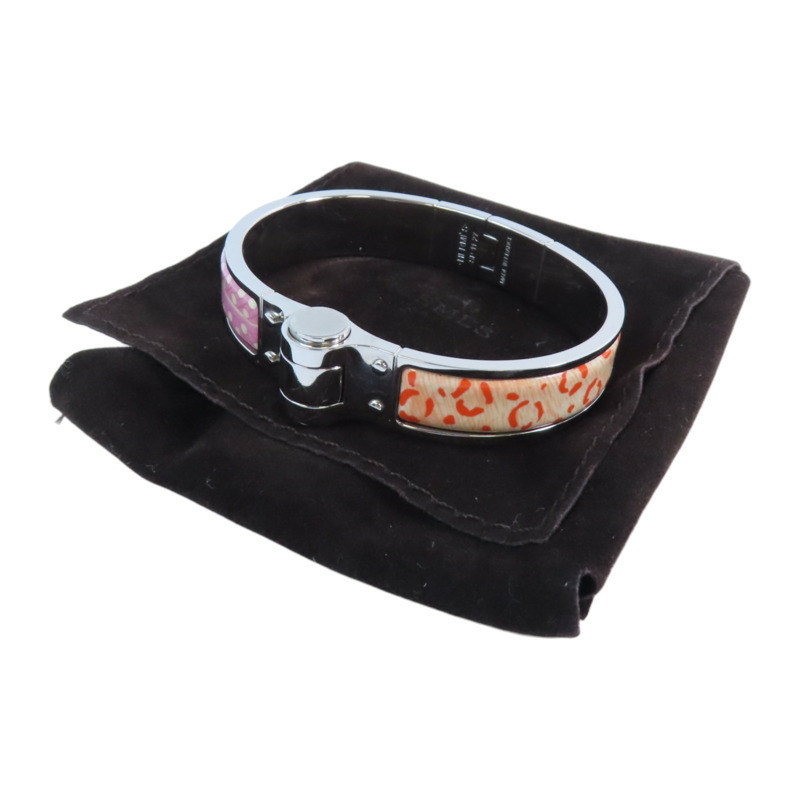 HERMES 金屬/琺瑯Hinged Bracelet銀扣手鐲-10