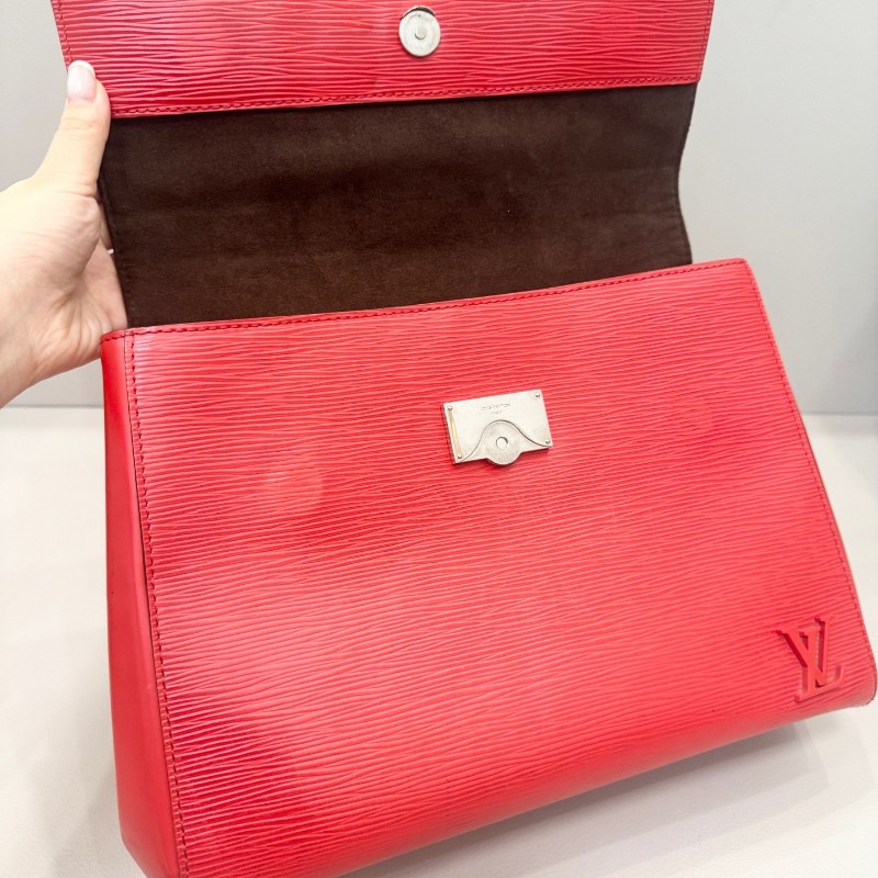 LV路易威登 經典款水波紋cluny bb 紅色 浮雕大logo-6