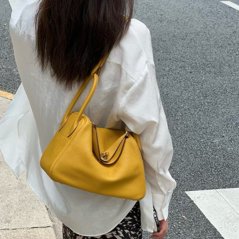 愛馬仕/Hermes Lindy26 9D琥珀黃 銀扣evercolor皮 C刻-0