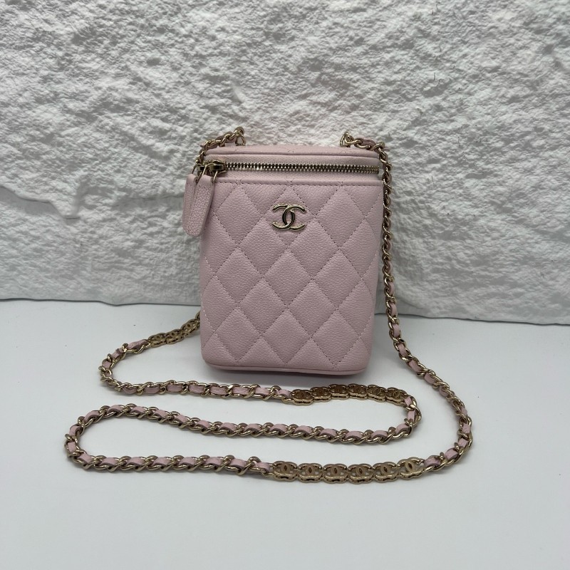 Chanel/香奈兒 櫻花粉色 荔枝紋牛皮煙盒包 小廢包-0