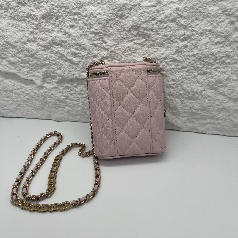 Chanel/香奈兒 櫻花粉色 荔枝紋牛皮煙盒包 小廢包-1