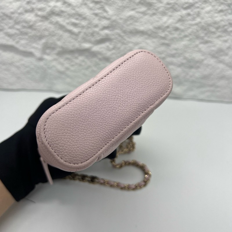 Chanel/香奈兒 櫻花粉色 荔枝紋牛皮煙盒包 小廢包-3