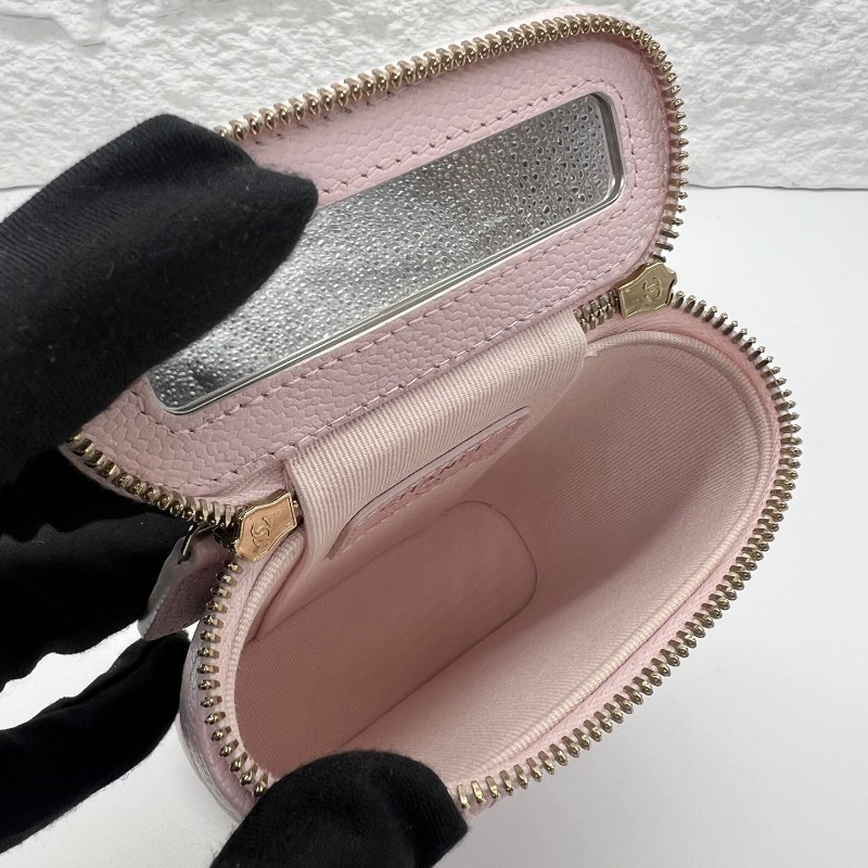 Chanel/香奈兒 櫻花粉色 荔枝紋牛皮煙盒包 小廢包-4