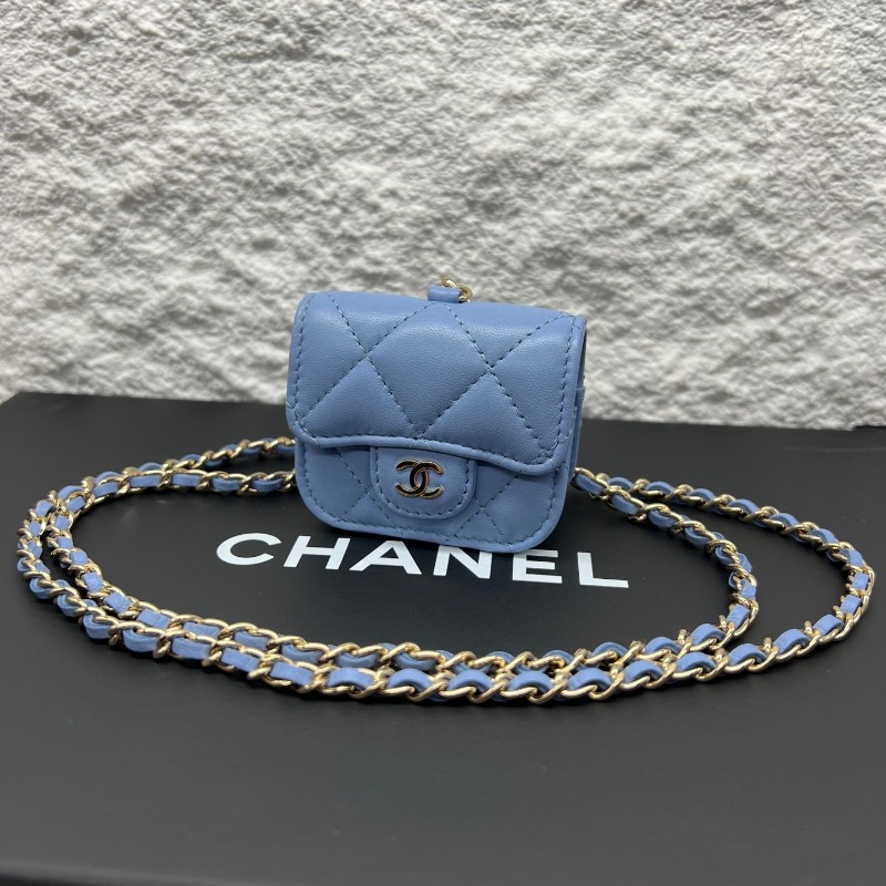 香奈兒/Chanel 藍色 羊皮 淡金扣 耳機包 Airpods Pro-0