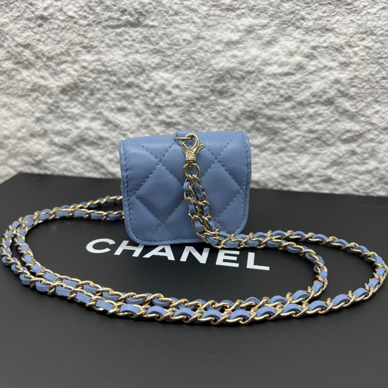 香奈兒/Chanel 藍色 羊皮 淡金扣 耳機包 Airpods Pro-1