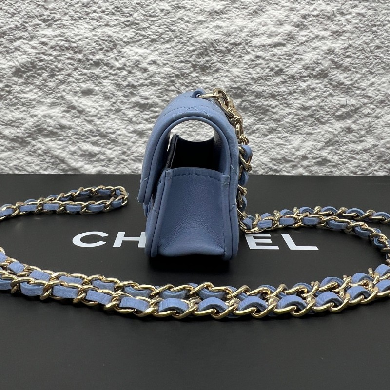 香奈兒/Chanel 藍色 羊皮 淡金扣 耳機包 Airpods Pro-2