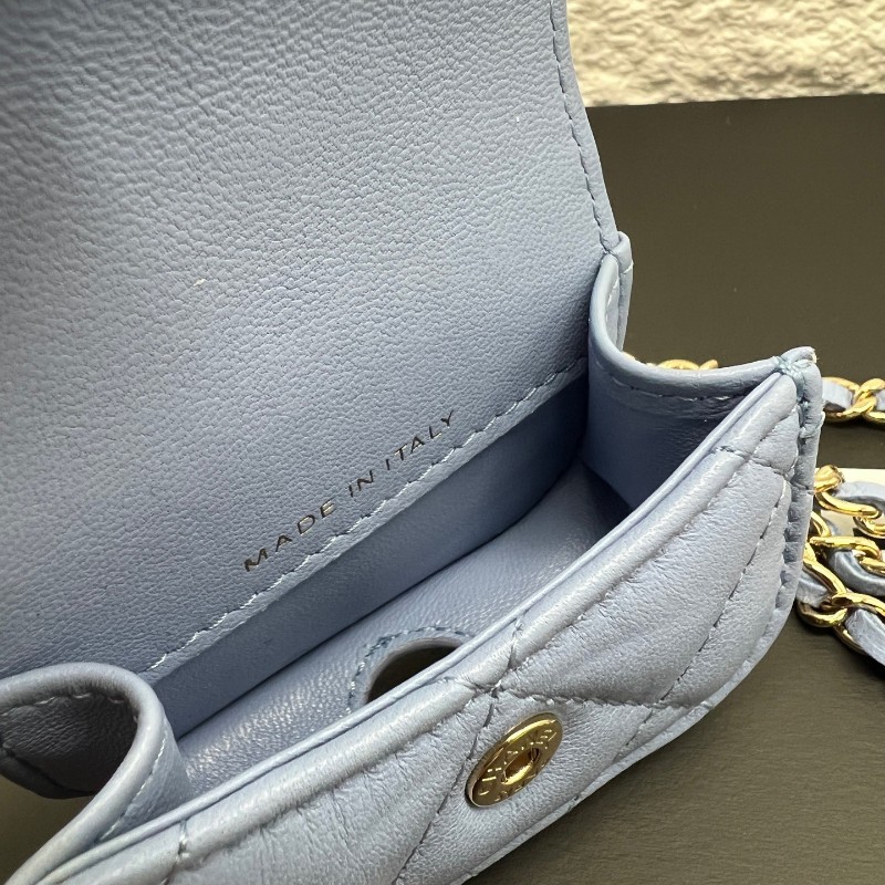 香奈兒/Chanel 藍色 羊皮 淡金扣 耳機包 Airpods Pro-4