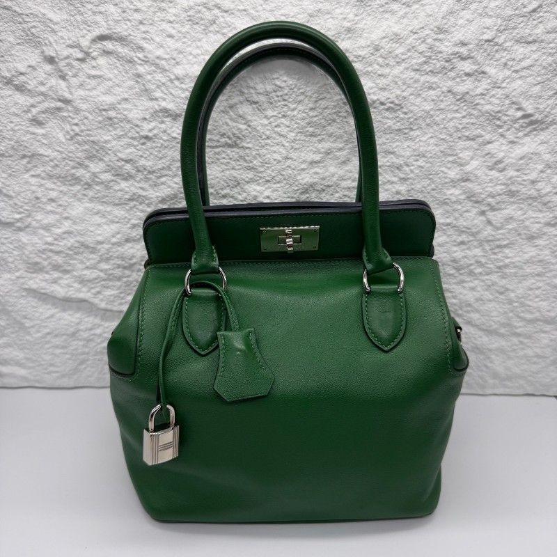 愛馬仕/Hermes 綠色 銀扣 小號牛奶盒子toolbox 框N刻-1