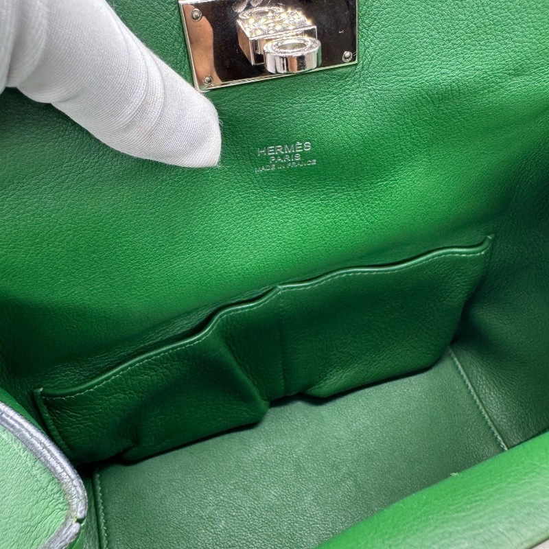 愛馬仕/Hermes 綠色 銀扣 小號牛奶盒子toolbox 框N刻-7