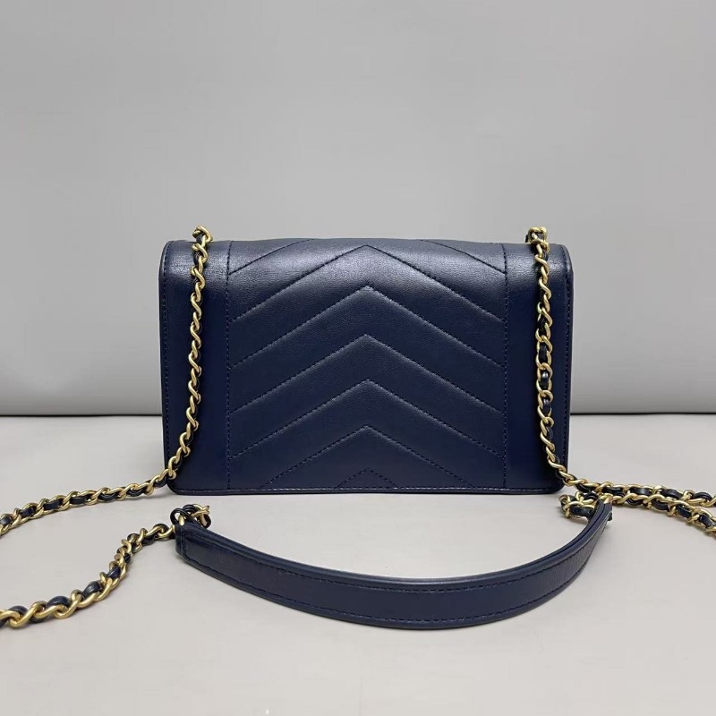 Chanel香奈兒 深藍金拼色全皮信封鏈條包肩背 斜背包-1