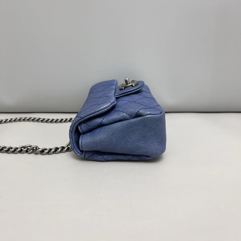 Chanel香奈兒 深藍色銀扣cf大mini荔枝皮鏈條包-4