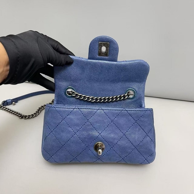 Chanel香奈兒 深藍色銀扣cf大mini荔枝皮鏈條包-7