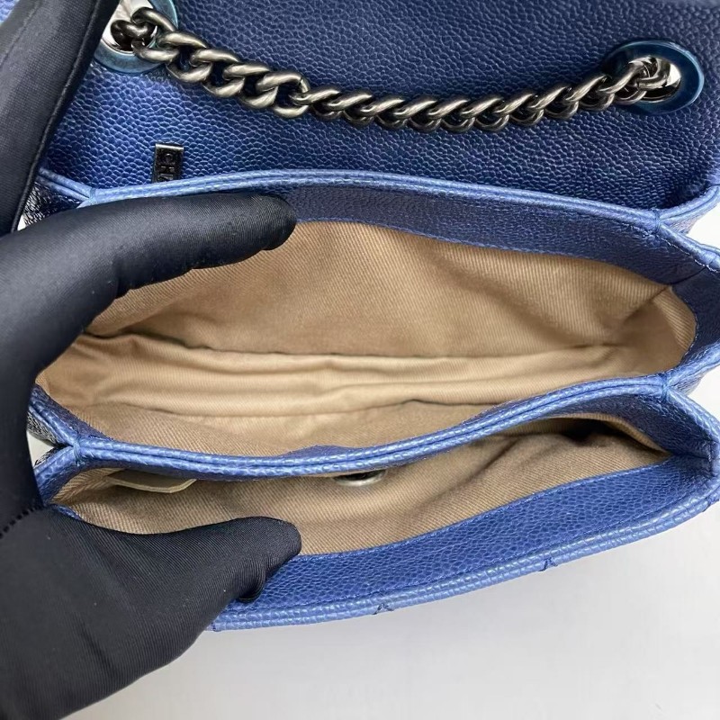 Chanel香奈兒 深藍色銀扣cf大mini荔枝皮鏈條包-8