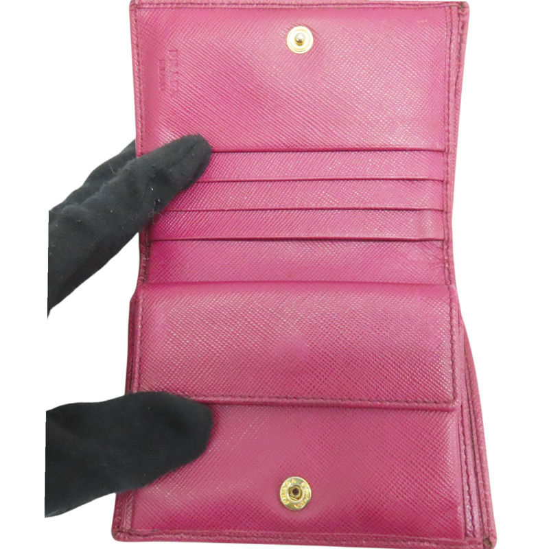 桃紅 皮革 扣式 短夾-4