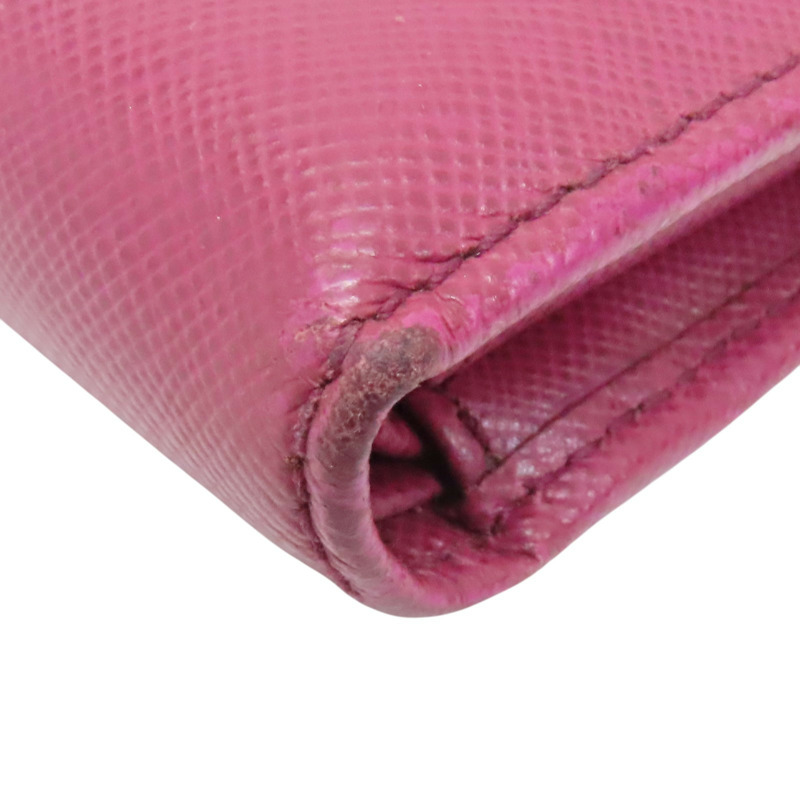 桃紅 皮革 扣式 短夾-11