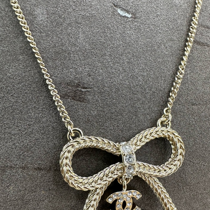 Chanel香奈兒 24K新款 蝴蝶結鑲鑽 設計感奢華雙c項鍊-3