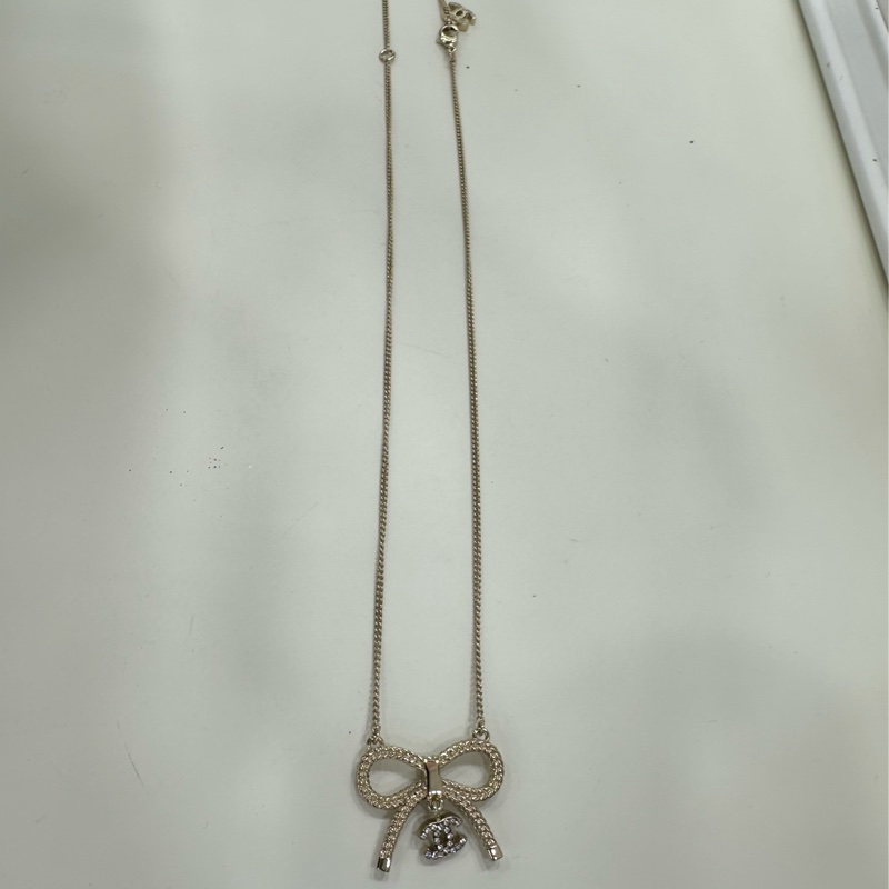 Chanel香奈兒 24K新款 蝴蝶結鑲鑽 設計感奢華雙c項鍊-5