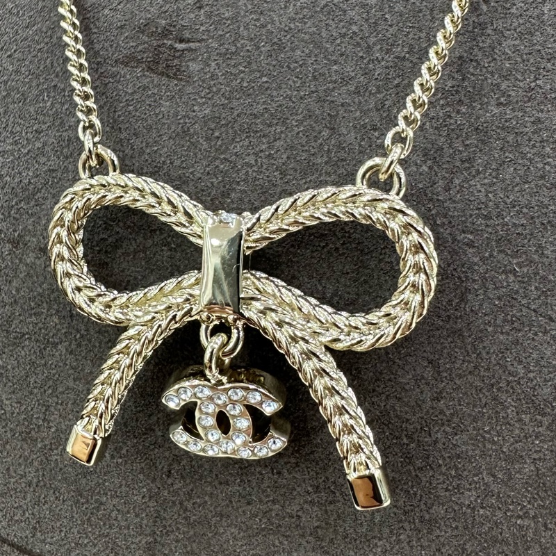 Chanel香奈兒 24K新款 蝴蝶結鑲鑽 設計感奢華雙c項鍊-6