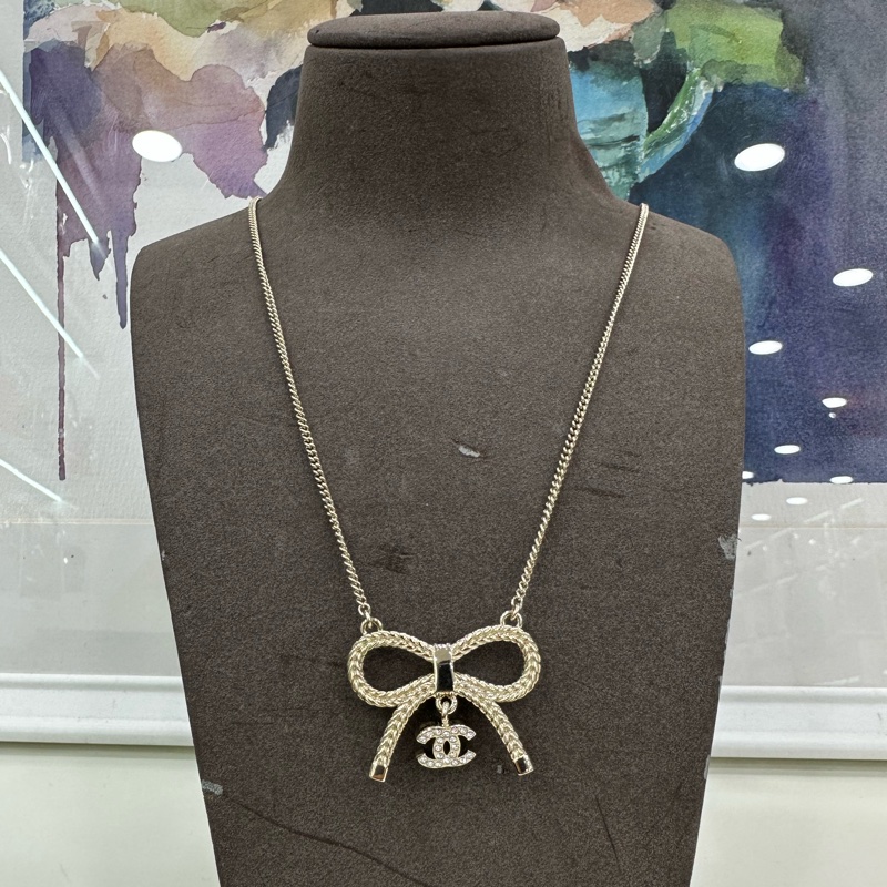 Chanel香奈兒 24K新款 蝴蝶結鑲鑽 設計感奢華雙c項鍊-7