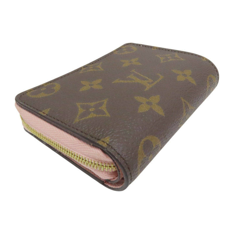 棕色 原花 帆布 雙折 扣式短夾 M82378-2