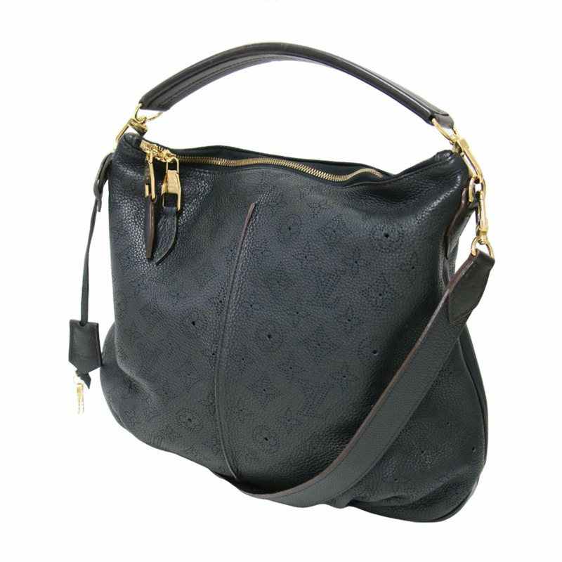 LOUIS VUITTON Monogram Mahina Selene PM 單肩包 M94035 黑色和金色,Hobo 皮革-0
