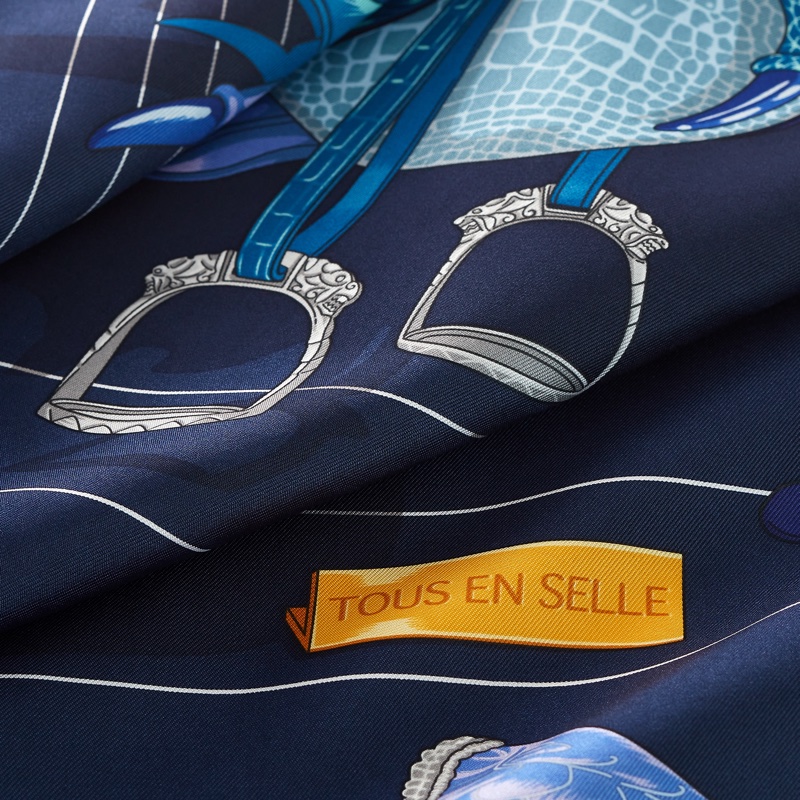 Hermes Tous en Selle 馬鞍絲巾/藍色款/全新美品-7