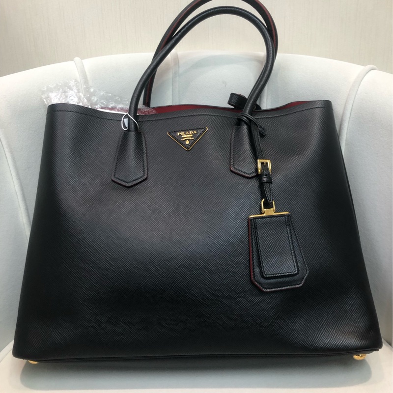 Prada Double Bag 普拉達 皮革 黑色Tote 公事包 XB650-0