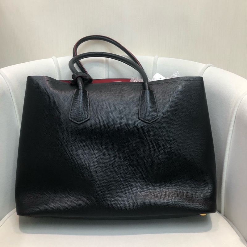 Prada Double Bag 普拉達 皮革 黑色Tote 公事包 XB650-1