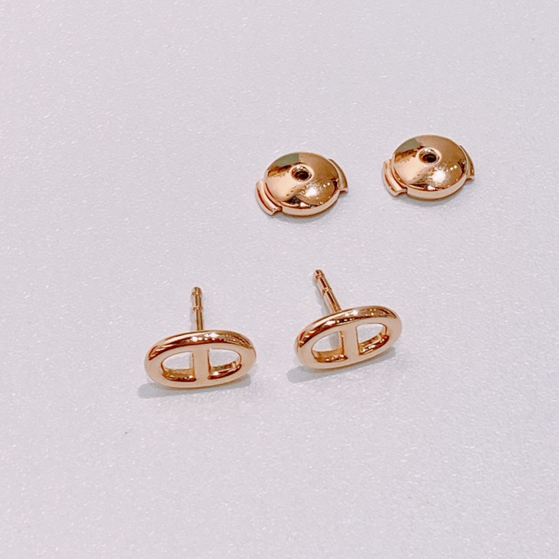 TW4390 Hermes 愛馬仕18k玫瑰金豬鼻耳環Chaine D'ancre 18K Rose Gold Earrings-6