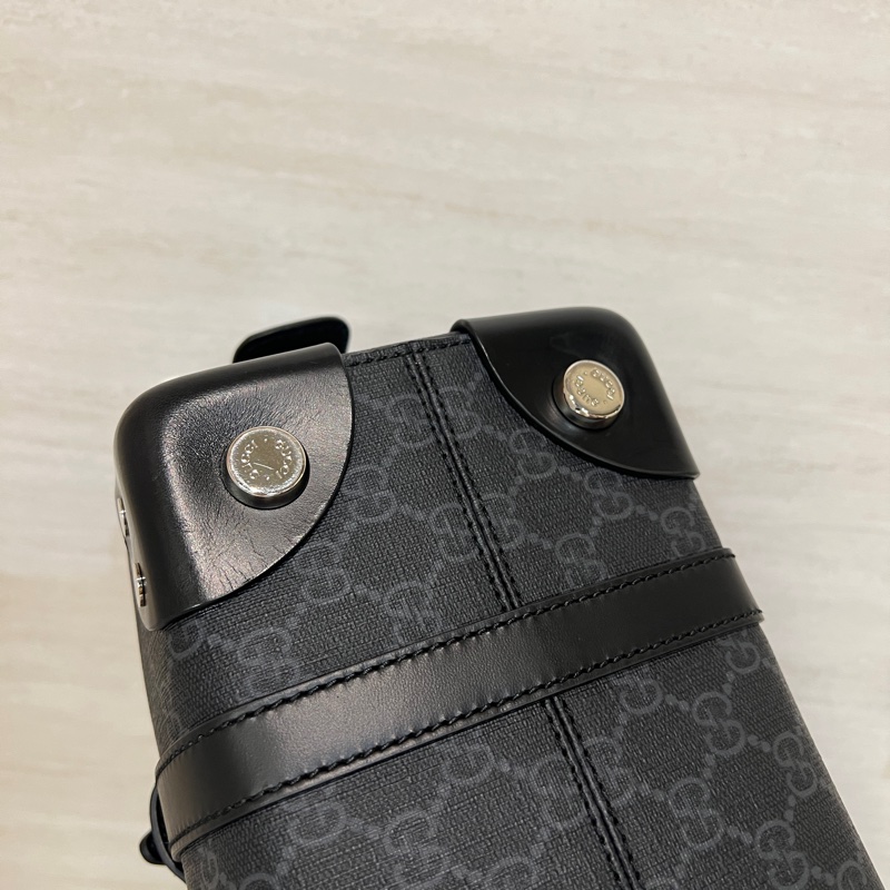 Gucci 黑灰PVC黑牛皮銀釦手提肩背包-8