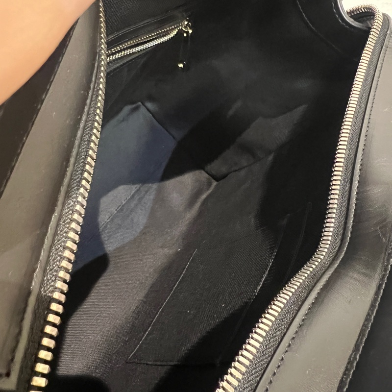 Gucci 黑灰PVC黑牛皮銀釦手提肩背包-12