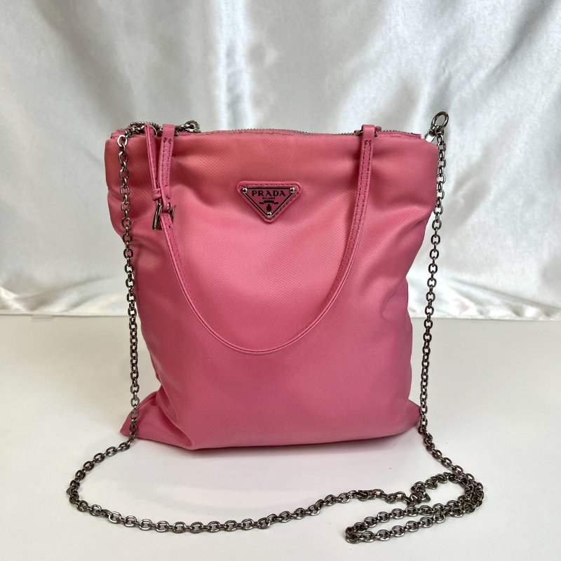 PRADA 1BA252 粉紅尼龍袋斜背手提包-0
