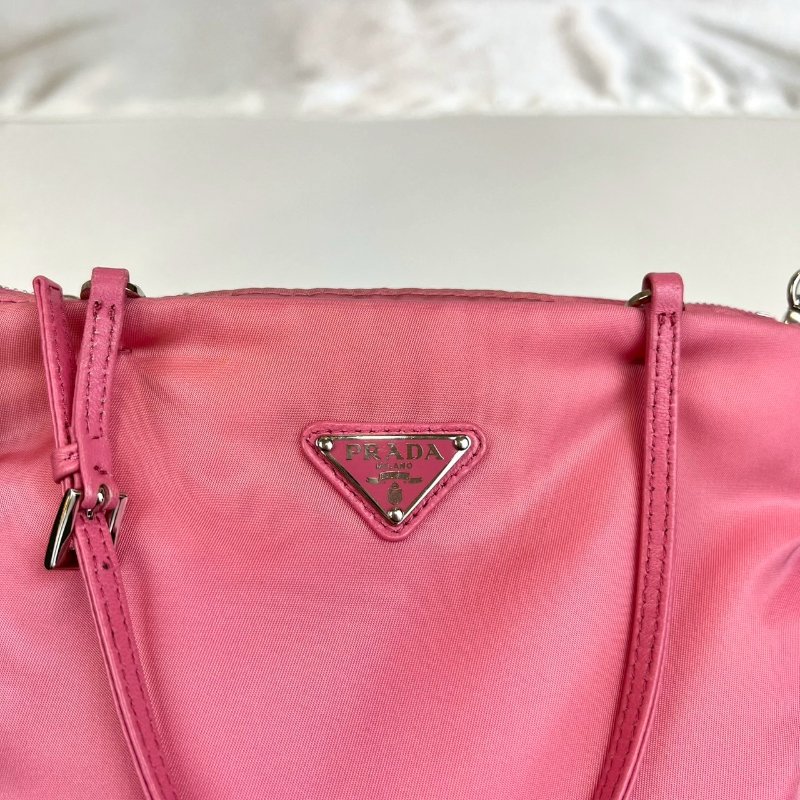 PRADA 1BA252 粉紅尼龍袋斜背手提包-7