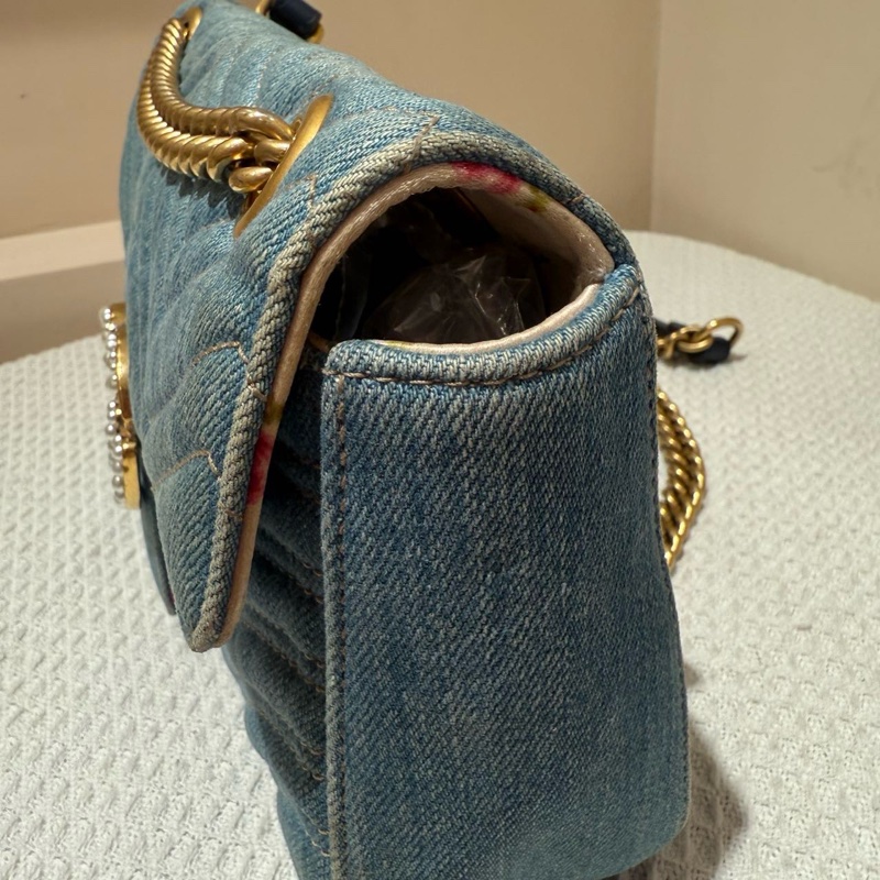 Gucci古馳 馬蒙marmont26 牛仔中號珍珠 鏈條包-4